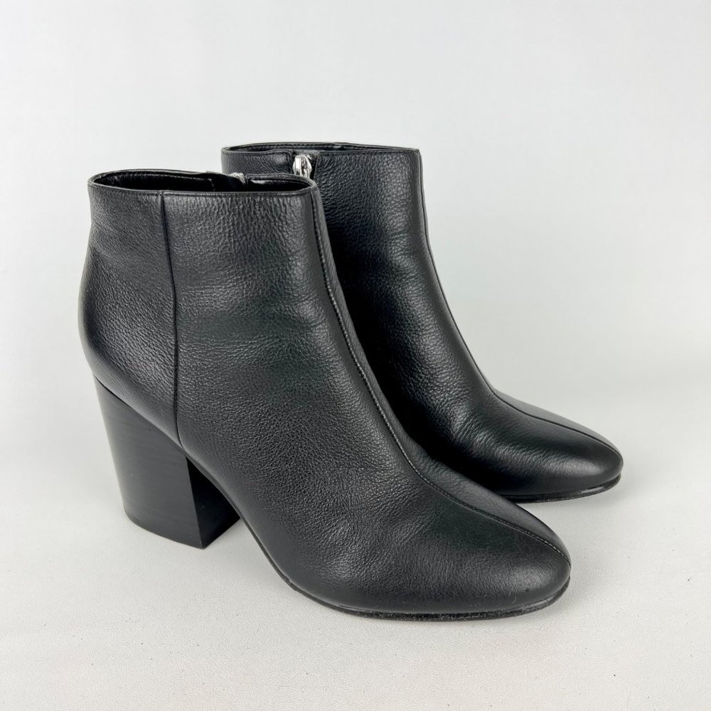 Marc Fisher Womens Quella Black Leather Bootie Block Heel Ankle Boots size 8.5